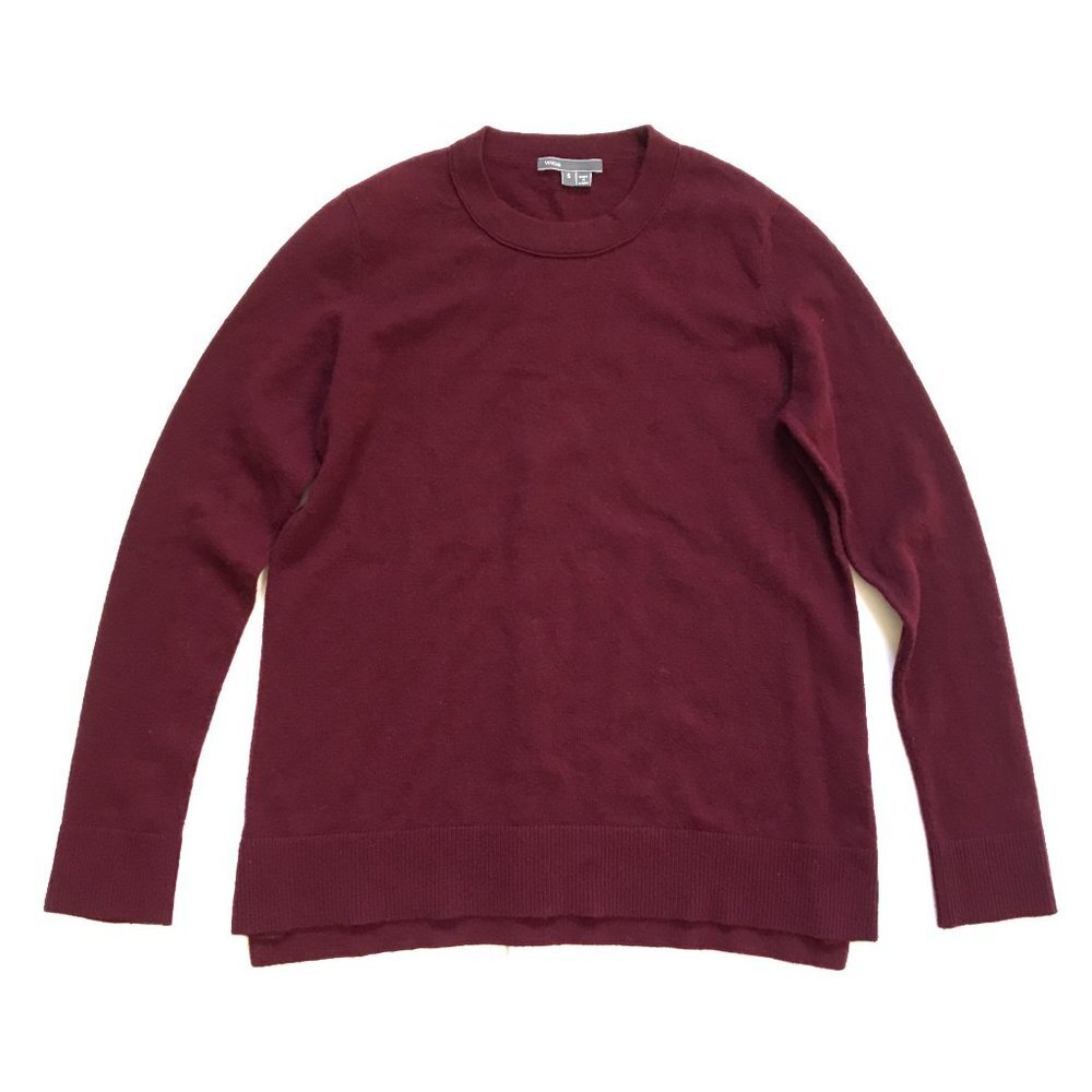 Vince Cashmere Overlay Sweater Womens Small Maroon Wine Long Sleeve Crew Neck